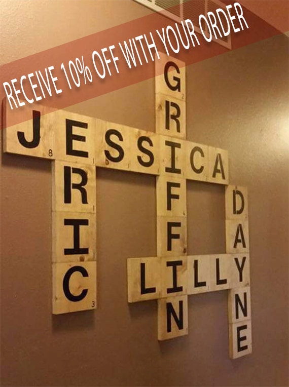 Personalized Scrabble Wall Art .. Family names . large wood