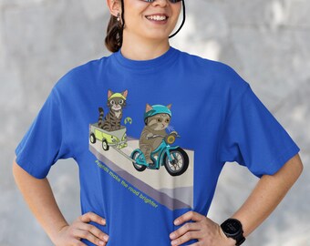 Custom Two Cats Bicycle Shirt, Personalized Cycling Kitty Tee, Cat Lover Gift