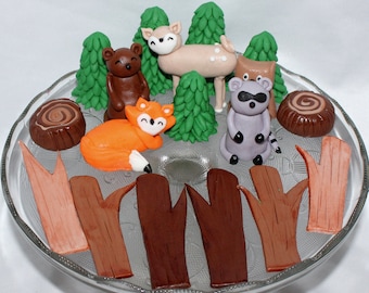 Fondant Woodland Animal Cake Topper - Fondant Fox - Fondant Raccoon - Fondant Owl - Fondant Deer - Woodland Topper - Woodland Baby Shower