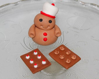 Fondant Gingerbread Man Cake Topper - Gingerbread Topper - Fondant Chef - Fondant Baker - Fondant Food - Holiday Baker  - Christmas Cake