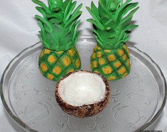 Fondant Pineapple Cake Topper, Coconut Topper, Hawaiian Baby Shower, Aloha Party, Pool Birthday, Luau