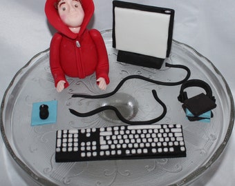 Fondant Gamer Cake Topper - Computer Cake Topper - Programmatore di fondente - Hacker di fondente - Laptop fondente - Torta per laptop - Laurea informatica