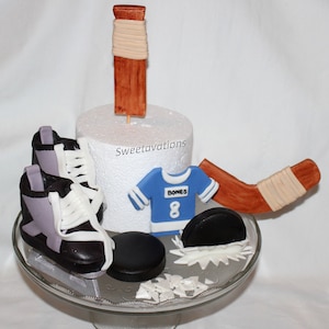 Fondant Hockey Cake Topper Hockey Topper Fondant Hockey Puck Fondant Hockey Stick Hockey Theme Sports Theme Hockey Birthday image 1