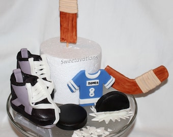 Fondant Hockey Cake Topper - Hockey Topper - Fondant Hockey Puck - Fondant Hockey Stick - Hockey Theme - Sports Theme - Hockey Birthday