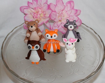 Fondant Woodland Animal Cake Topper - Woodland Topper - Fondant Fox - Fondant Owl - Woodland Baby Shower - Woodland Cake - Woodland Party