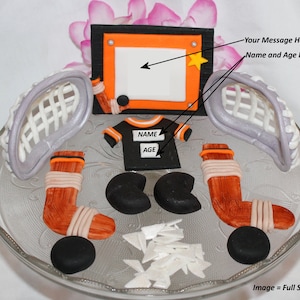 Fondant Hockey Cake Topper - Hockey Topper - Fondant Hockey Puck - Fondant Hockey Stick - Hockey Theme - Sports Theme - Hockey Birthday