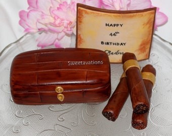 Fondant Cigar Cake Topper - Fondant Humidor - Cigar Topper - Cigar Theme - Retirement Cake - Men's Birthday Cake - Cigar Box Cake - Birthday