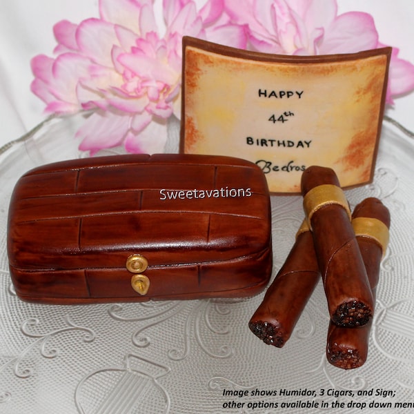 Fondant Cigar Cake Topper - Fondant Humidor - Cigar Topper - Cigar Theme - Retirement Cake - Men's Birthday Cake - Cigar Box Cake - Birthday