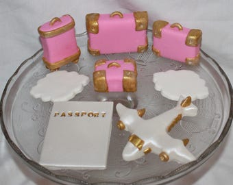 Fondant Travel Cake Topper, Travel Birthday, Bon Voyage Theme, Airplane, Suitcase, Luggage, Passport