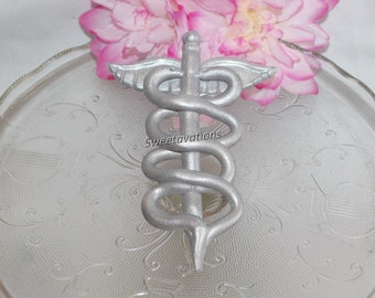 Fondant Medical Cake Topper - Fondant Caduceus - Caduceus Topper - Doctor Topper - Nurse Topper - Doctor Graduation - Medical Graduation