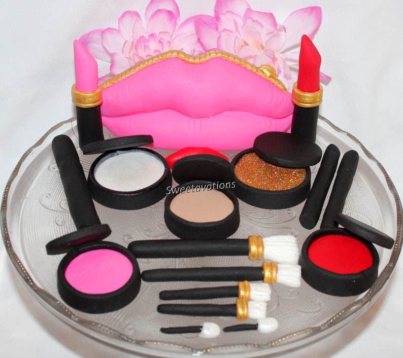 Fondant Makeup Cake Topper Fondant Cosmetics Fondant Etsy