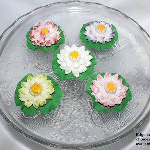 Fondant Lotus Cake Topper - Sugar Flower Lotus Cake Decoration - Fondant Lotus - Fondant Lily Pad - Sugar Flower Lotus - Lotus Cake Topper
