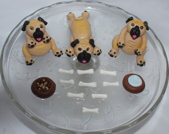 Fondant Pug Cake Topper, Pug Birthday, Vet Graduation, Dog Theme