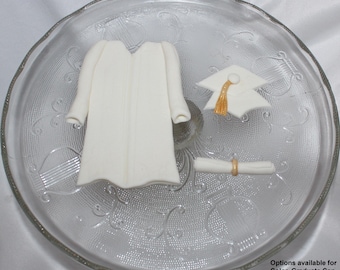 Fondant Graduation Cap and Gown Cake Topper, Grad Hat, Diploma Scroll, Commencement