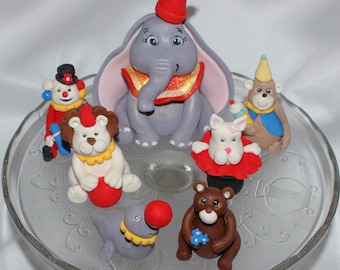 Fondant Circus Animal Cake Topper, Carnival Birthday, Circus Baby Shower, Elephant, Clown