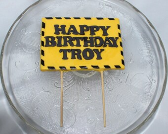 Fondant Construction Sign Cake Topper, Dump Truck, Construction Birthday, Excavator, Bulldozer, Backhoe, Excavation