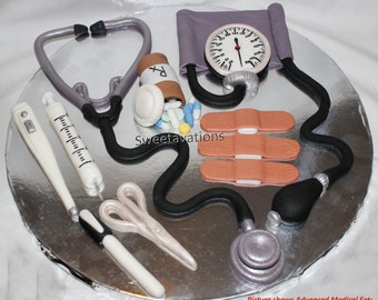 Fondant Medical Cake Topper - Fondant Stethoscope - Doctor Topper - Nurse Topper - Nurse Cake - Scrubs Cake - Doctor Graduation - Nurse Grad