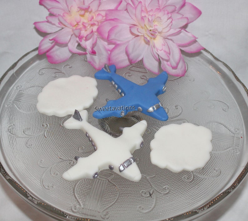 Fondant Airplane Cake Topper Fondant Plane Airplane Topper Airplane Cake Airplane Theme Bon Voyage Cake Pilot Cake Topper image 1