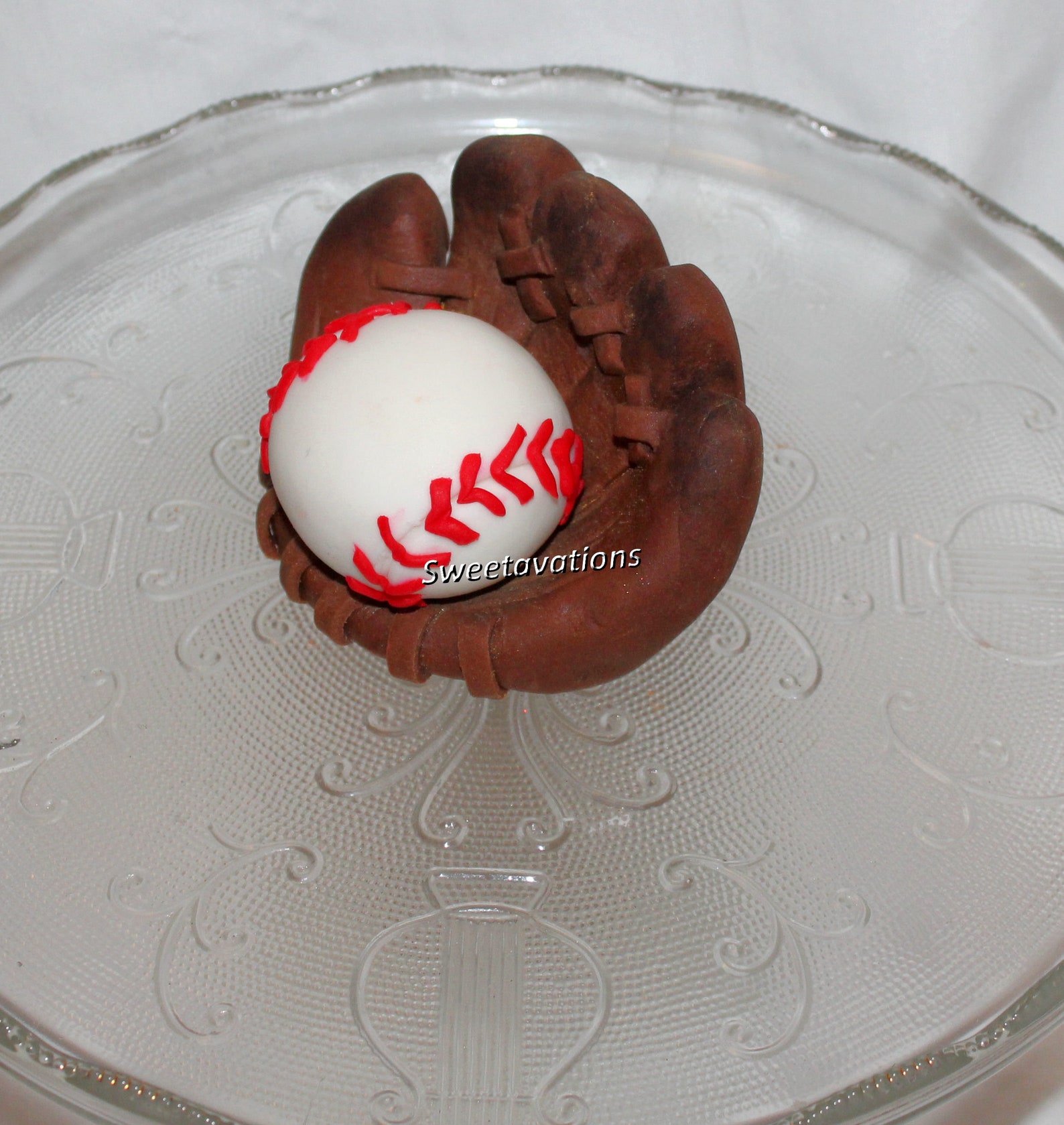 Fondant Baseball Glove Cake Topper Baseball Topper Fondant Etsy