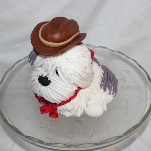 Old English Sheepdog Dog Birthday Edible 2D Fondant Birthday 