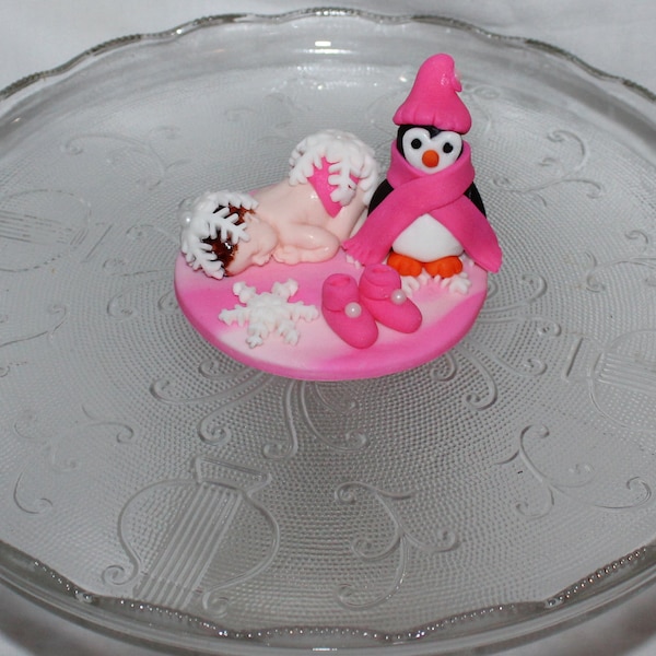 Fondant Snowman Sleeping Baby Cake Topper, Winter Baby Shower, Snowflake, Arctic Animal