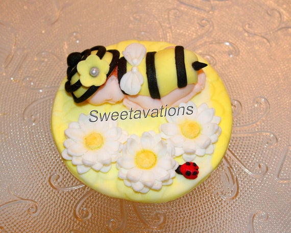 Fondant / Gum Paste Bees Cake or Cupcake Topper. Edible Bees Decoration. 