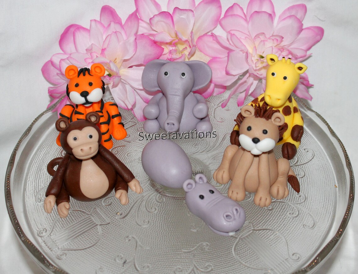 Fondant Jungle Animal Cake Topper Set Fondant Safari Animal Etsy