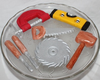 Fondant Woodworking Cake Topper, Carpenter Birthday, Tools Theme, Handyman Birthday, Saw, Level