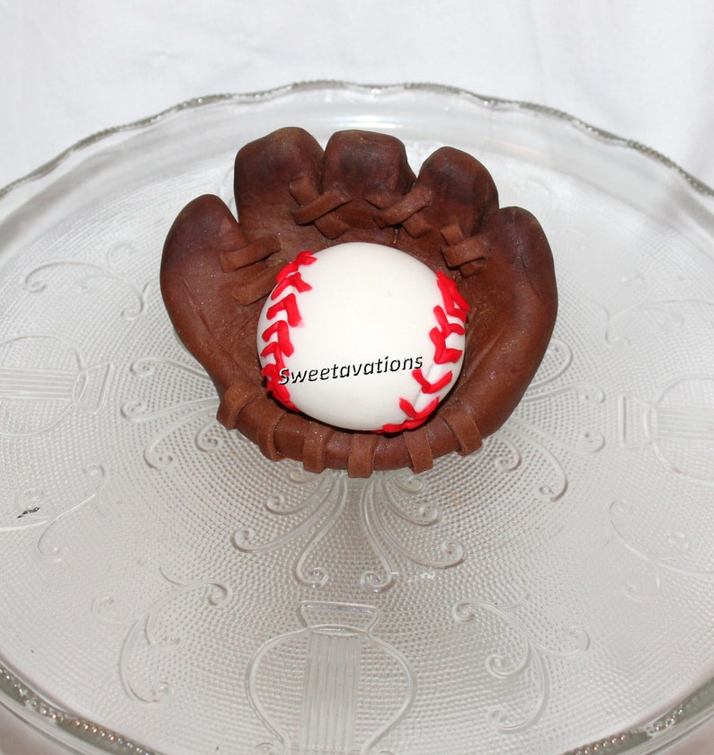 Fondant Baseball Glove Cake Topper Baseball Topper Fondant Etsy