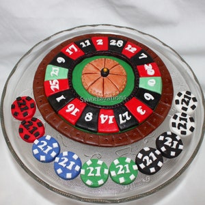Fondant Roulette Cake Topper - Roulette Cake Topper - Fondant Poker - Fondant Poker Chips - Casino Cake - Casino Theme - Poker Birthday