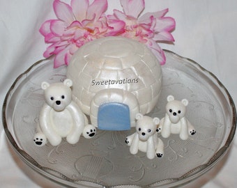 Fondant Polar Bear Cake Topper - Polar Bear Topper - Polar Bear Cake - Arctic Animal Topper - Fondant Igloo - Polar Bear Baby Shower