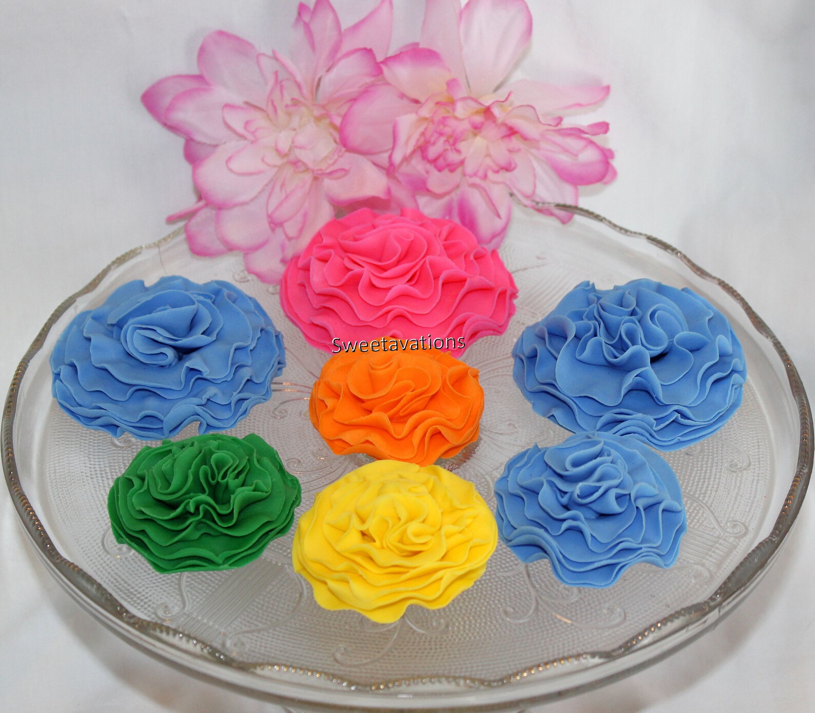 Fondant Ruffle Flower Cake Topper Ruffled Sugar Flower Etsy
