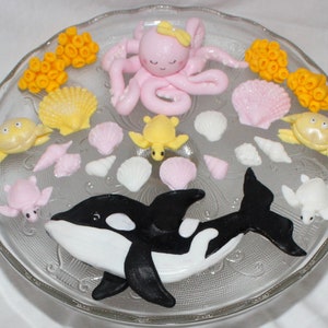 Fondant Orca Cake Topper - Fondant Octopus - Orca Cake Topper - Octopus Cake Topper - Fondant Seashell - Ocean Theme Cake - Under the Sea