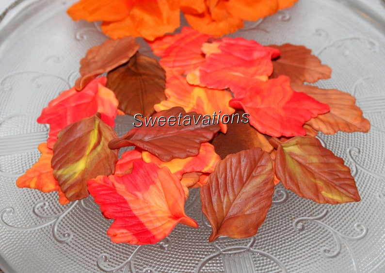 Fondant Fall Leaves Fondant Cupcake Topper Fondant Leaf Leaf Topper Sugar Flower Leaves Autumn Cake Fondant Leaves Cake Topper