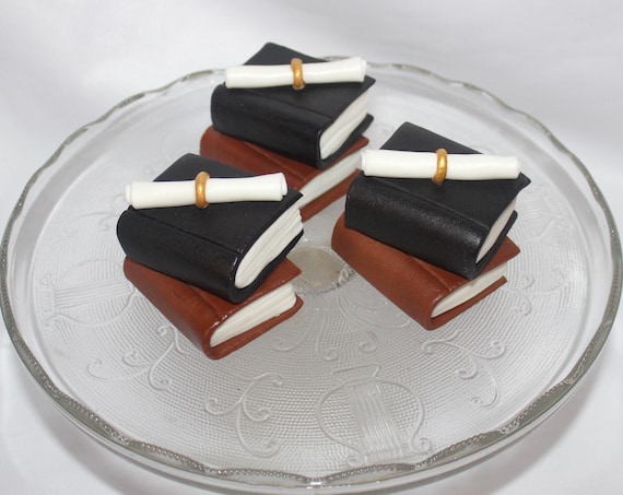 Fondant Graduation Book Cake Topper, Grad Hat, Diploma Scroll, Commencement
