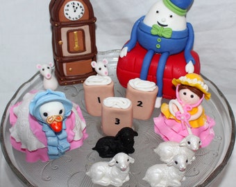 Fondant Nursery Rhyme Cake Topper, Mother Goose Baby Shower, Humpty Dumpty, Little Bo Peep