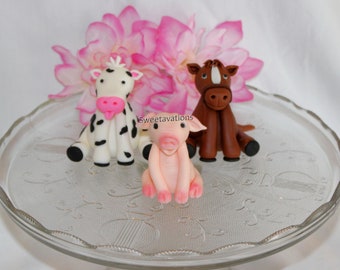 Fondant Cow Cake Topper - Fondant Horse - Barnyard Topper - Farm Animal Topper - Fondant Farm - Farm Theme - Fondant Barn - Farm Baby Shower