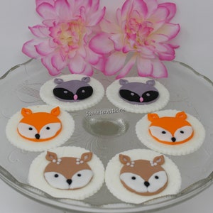Fondant Woodland Animal Cupcake Topper - Woodland Animal Topper - Fox Cupcake Topper - Deer Cupcake Topper - Woodland Baby Shower