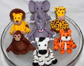 Fondant Jungle Animal Cake Topper - Fondant Safari Animal - Safari Animal Topper - Fondant Elephant - Fondant Giraffe - Safari Baby Shower