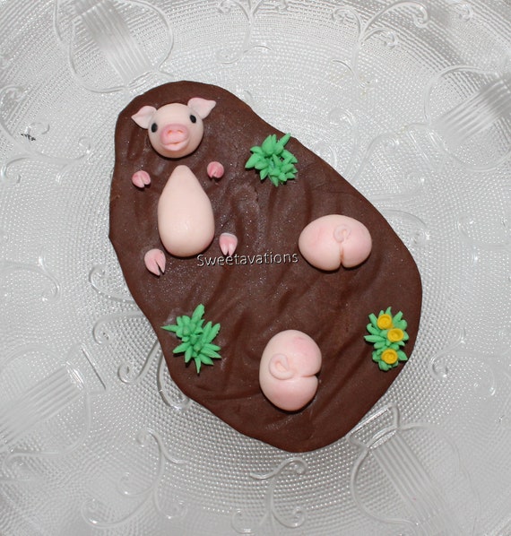 Fondant Pig Cake Topper Pig In The Mud Topper Fondant Pig Etsy
