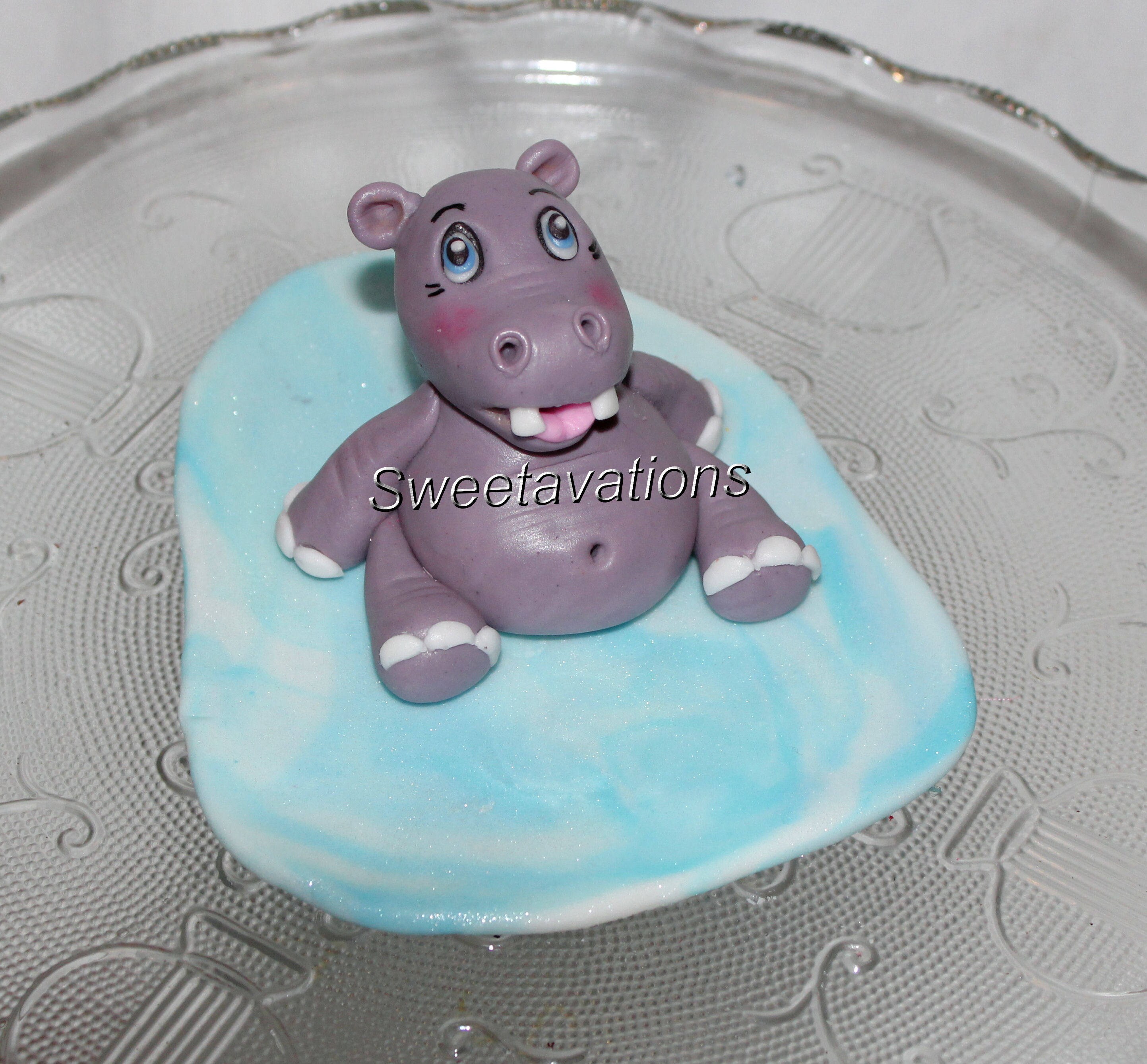 Fondant Hippo Cake Topper Hippo Topper Jungle Animal Etsy