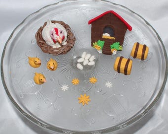Fondant Chicken Cake Topper, Farm Animal Baby Shower, Chick and Egg, Hatching Chick