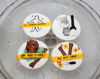 Fondant Crime Scene Cupcake Topper - Crime Theme Party - Crime Topper - Crime Scene Cake - Chalk Outline - Fondant Bones - Criminal Theme