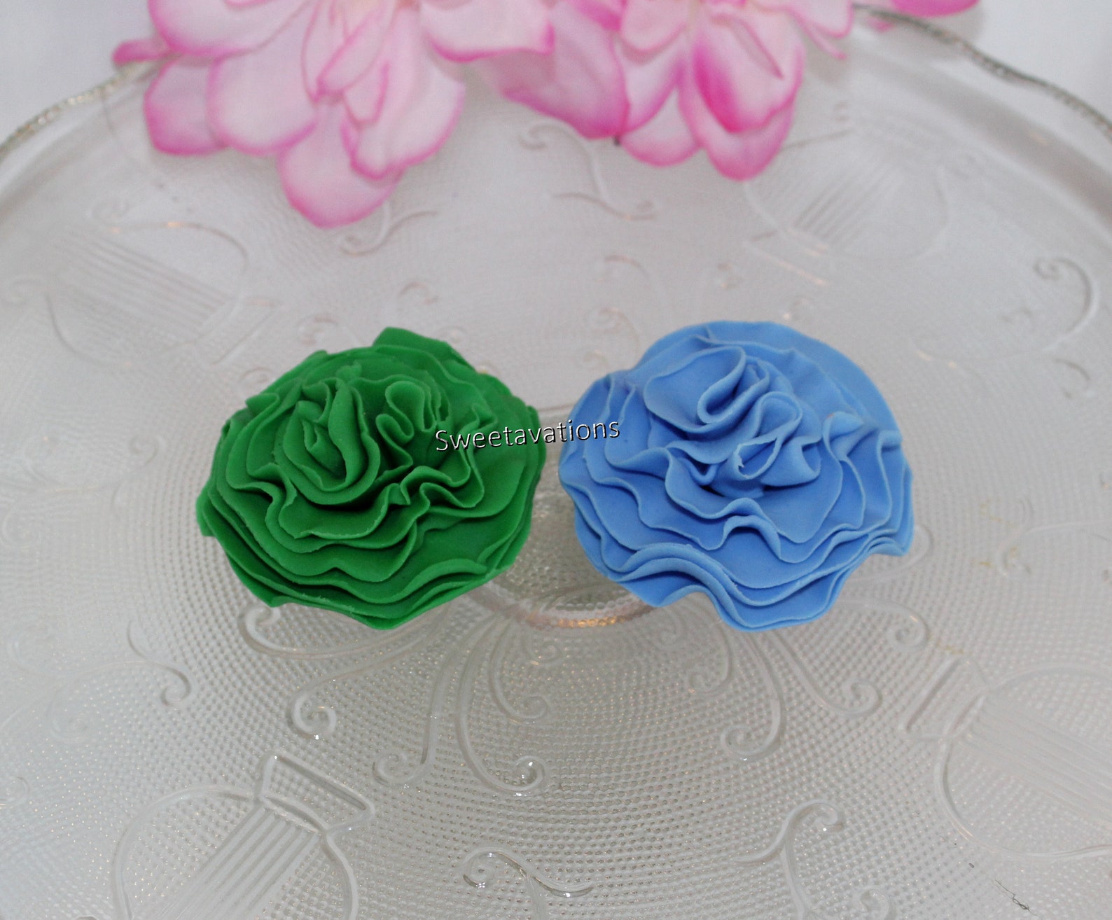 Fondant Ruffle Flower Cake Topper Ruffled Sugar Flower Etsy