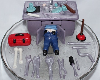Fondant Plumber Cake Topper - Plumbing Cake Topper - Plumber Theme - Fondant Construction - Handyman Cake - Plumber Cake - Fondant Wrench