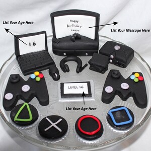 Fondant Gamer Cake Topper - Fondant Computer Cake Topper - Gamer Topper - Fondant Laptop - Video Game Cake - Video Game Topper - Gamer Cake