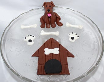 Fondant Dog Cake Topper, Dog Birthday, Vet Graduation, Doghouse