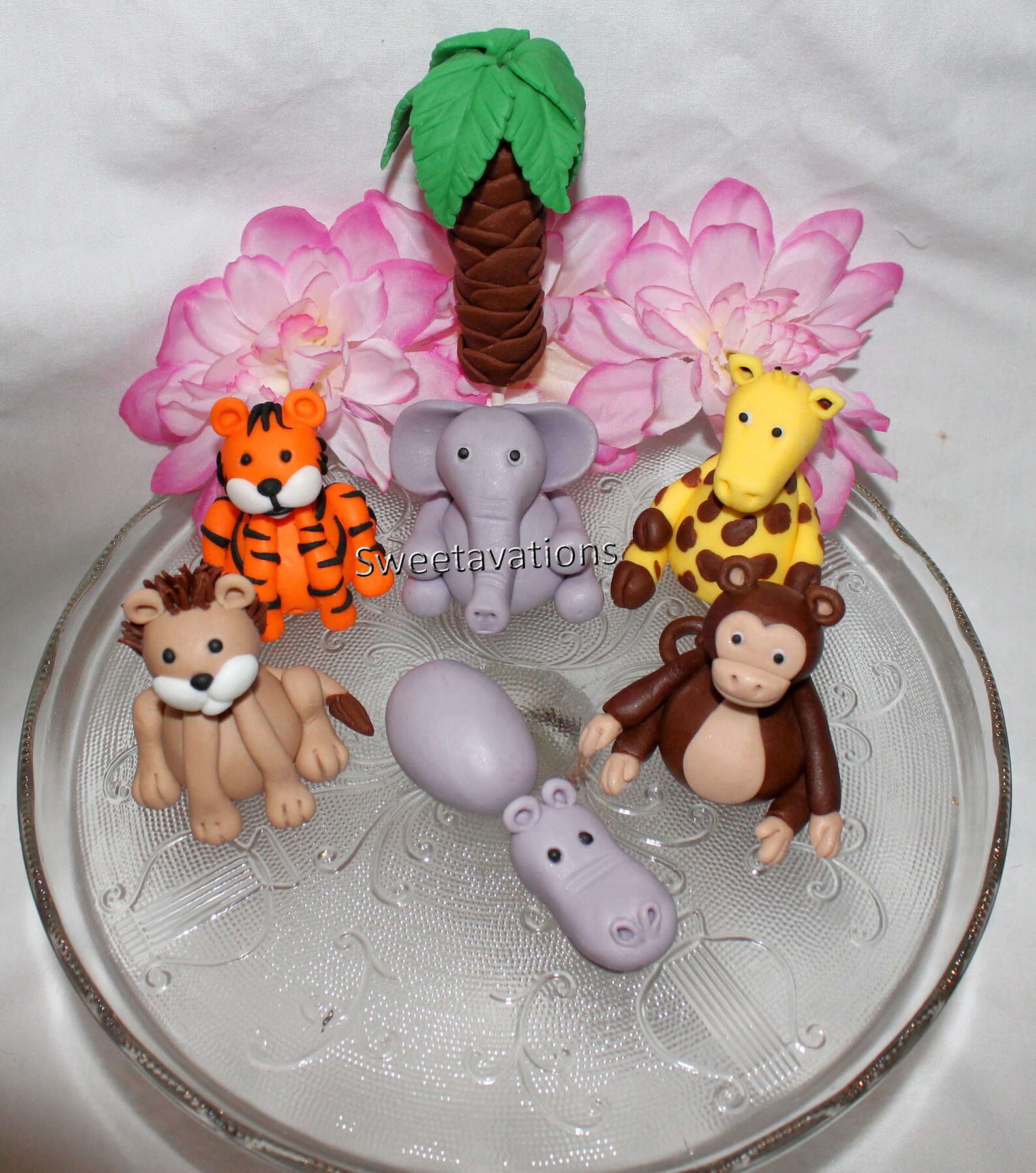 Fondant Jungle Animal Cake Topper Set Fondant Safari Animal Etsy