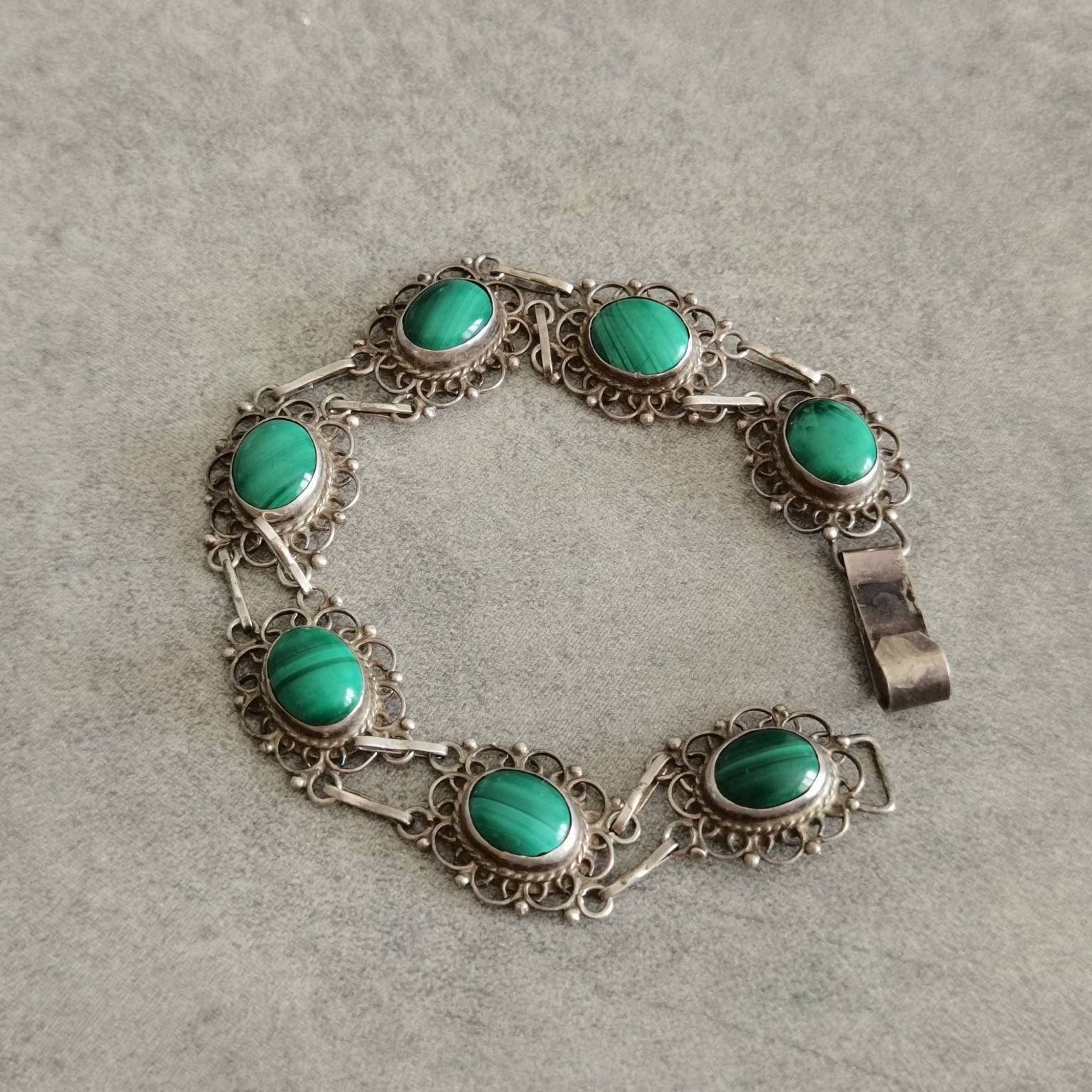 Antique old silver malachite bracelet | Etsy