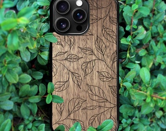 Funda de madera para iPhone 17 Air, 16 Pro Max (todos los modelos) compatible con MagSafe - Diseño de plantas botánicas